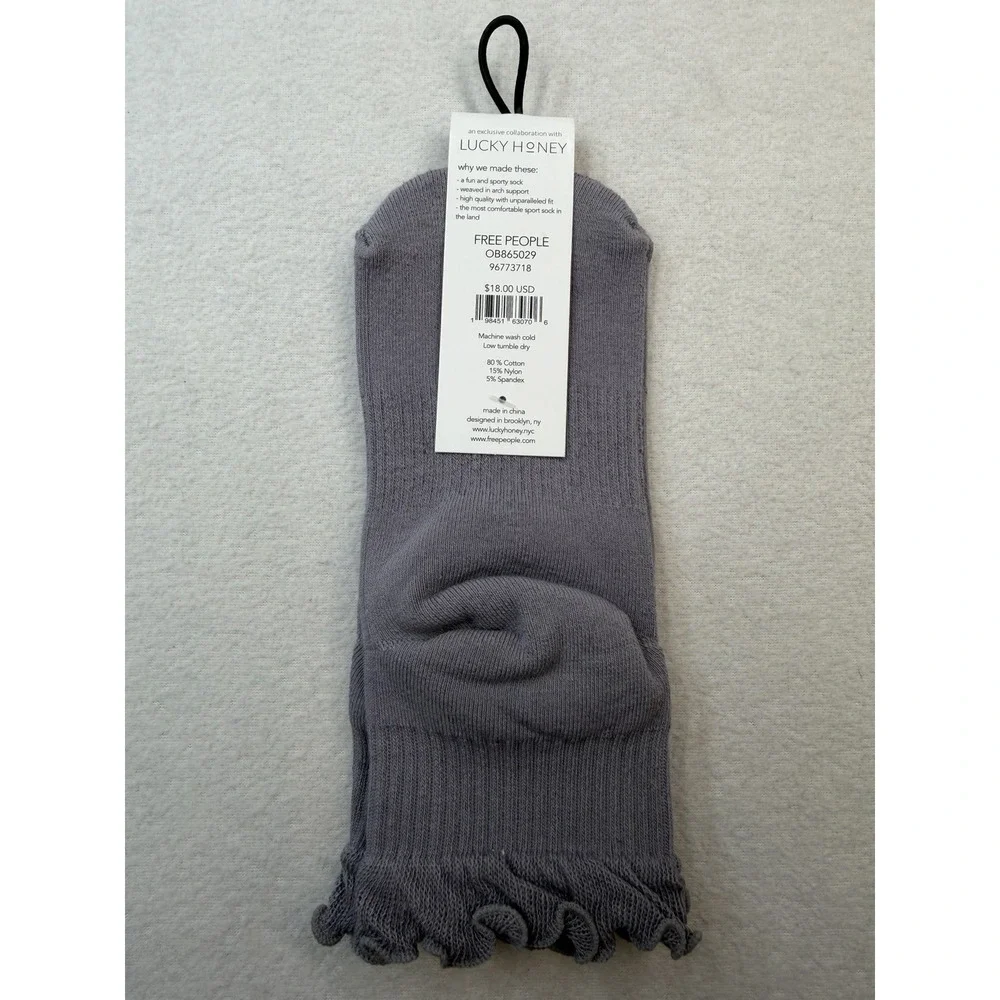 Free People FP Movement OSFM Lucky Honey Collab Ruffle Sport Socks Gray NWT